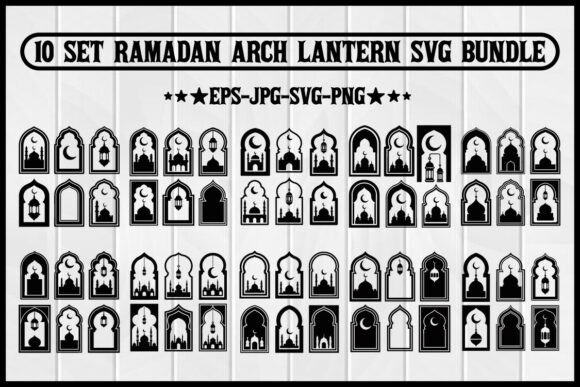 10 Set Ramadan Arch Lantern Graphics for Elegant Branding