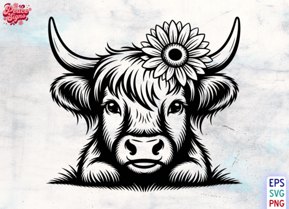 Highland Cow Daisy Crown SVG PNG Clipart