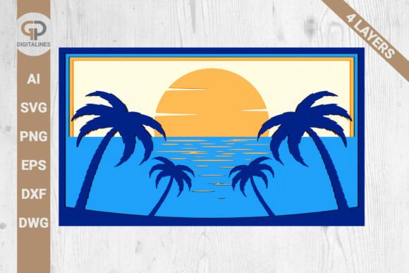 Summer Beach Sunset SVG Palm Trees
